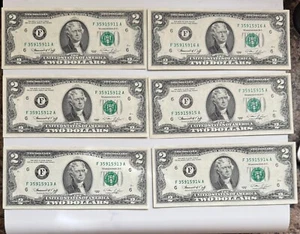 1976 $2 bills consecutive notes (6) - Picture 1 of 1