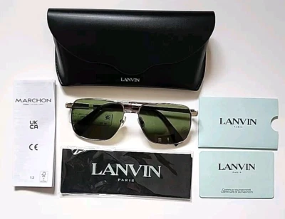 LANVIN JL NAVIGATOR MEN'S SUNGLASSES 58-16-145 SILVER/GREEN $355 -NEW & RARE - Image 1 of 4