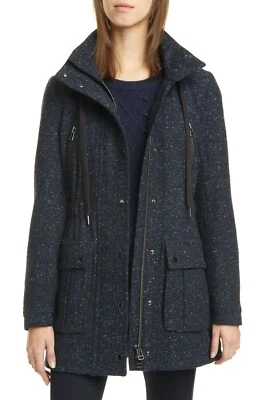 Veronica Beard Tawny Wool Blend Parka Navy Pocket Zip Hooded Blue Womens Size XS - Image 1 of 4