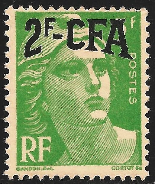 Reunion #285 (A147) VF MLH - 1950 2fr on 5fr Marianne - Surcharged - Image 1 of 1