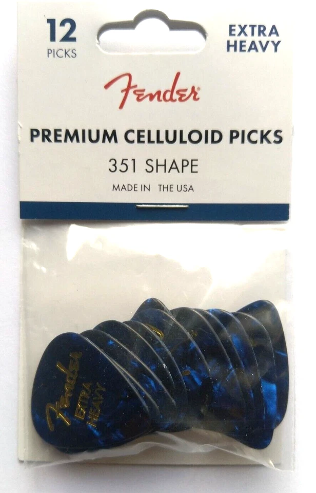 12 Picks Fender® 351, Extra Lourd Bleu Moto, Sac À Plectre - Photo 1/1