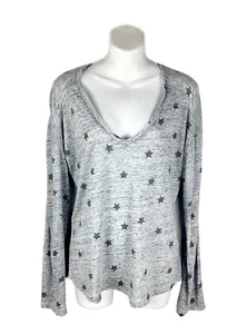 Rails The Sami Top Size Medium Gray Black Rivet Star Linen Blend Long Sleeve - Picture 1 of 9