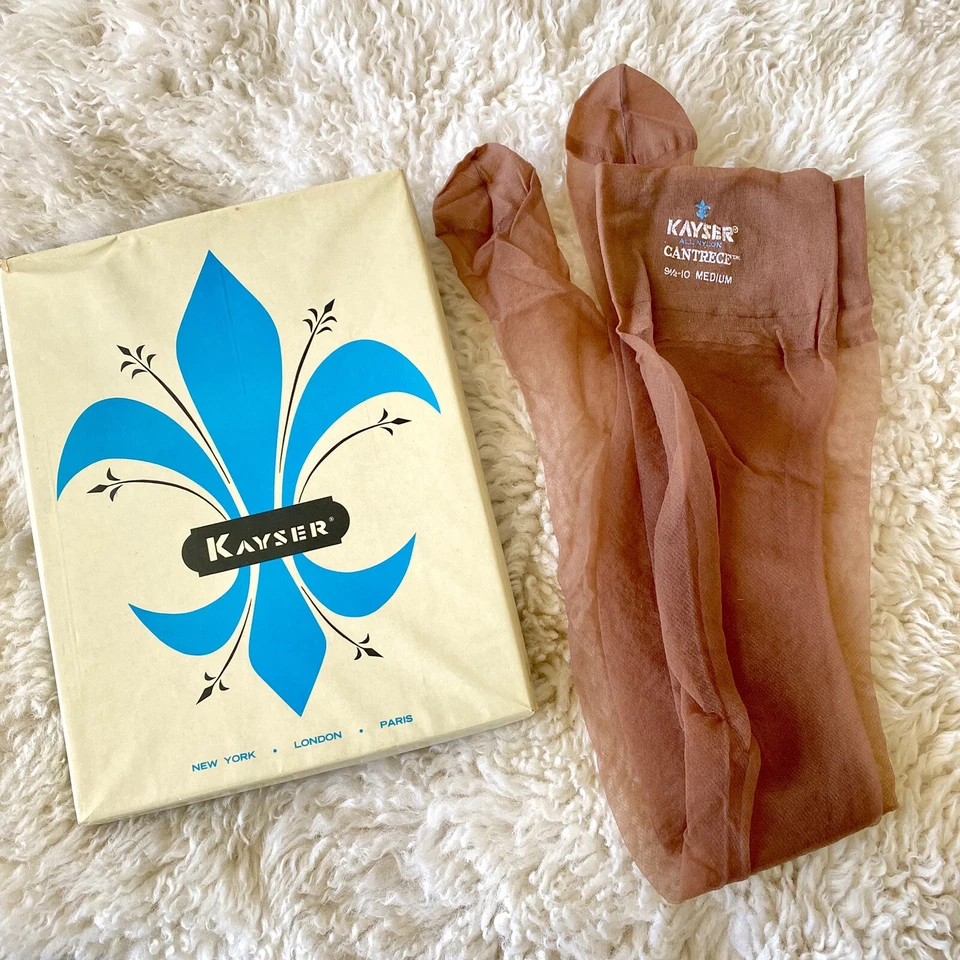 Medias de liga Kayser vintage de los años 50 + caja tejida sin costuras 9,5-10 medianas Foto 1 de 4