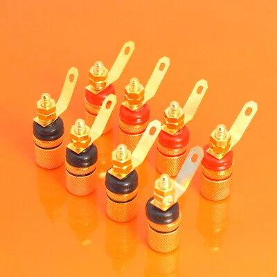 Quality 8pcs Red & Black Gold Plated Binding Speaker Post 4mm Terminal Connector - Image 1 of 4