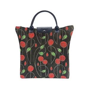 Signare Tapestry Mackintosh Rose Black Foldaway Shopping Bag Foldable Reusable - Picture 1 of 1