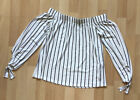 Ladies White Stripe Off The Shoulder Top Size 8
