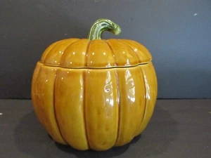 HOME By Target ORANGE PUMPKIN Cookie Jar STONEWARE Hand Painted 8.5" x 8" STEM - Picture 1 of 7