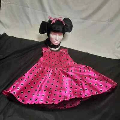 Vestido Minnie Mouse Flowy rosa quente/magenta com bolinhas preto/branco tamanho 4-6 - Imagem 1 de 4