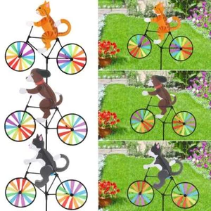 Cat Dog On Bike Windmill Animal Riding Bicycle Wind Spinner Garden Lawn Decor US - Picture 1 of 16