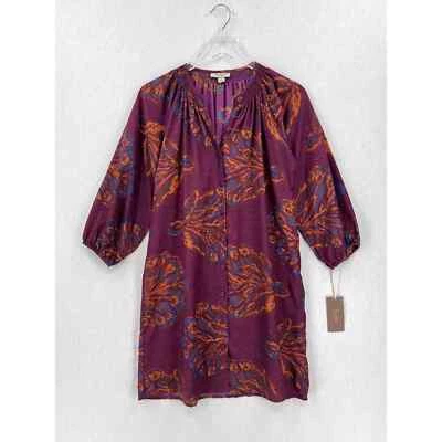 TUCKER X цель платье женщин XS фиолетовый цветочный печать 3/4 рукав кнопка спереди мини - Изображение 1 из 4