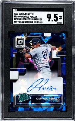 2022 Donruss Optic Oswald Peraza BLUE CRACKED ICE PRIZM /35 AUTO SGC 9.5 - Image 1 of 2