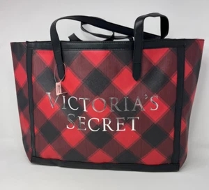 Victoria’s Secret Red Black Plaid Weekender Large Tote Bag NWT - Picture 1 of 7