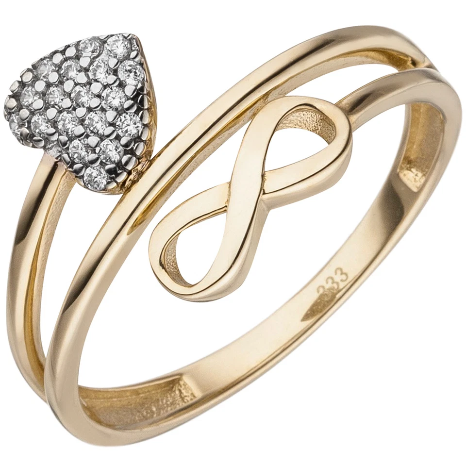 JOBO Damen Ring Herz Unendlichkeit 333 Gold Gelbgold 18 Zirkonia RW: 56 - Bild 1 von 1