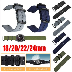 Soft Woven Nylon Watch Band Sport Strap 18/22/20/24mm Military-Style Replacement - Picture 1 of 16