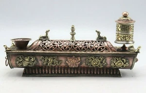 Besonderer tibetischer Räuchergefäß mit drehbarer Gebetsmühle, religiöses Sammlerstück - Bild 1 von 5