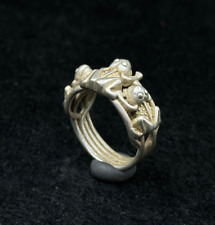 Very Nice Vintage Tibetan Silver Unique Handmade Ring With Three Frogs Art