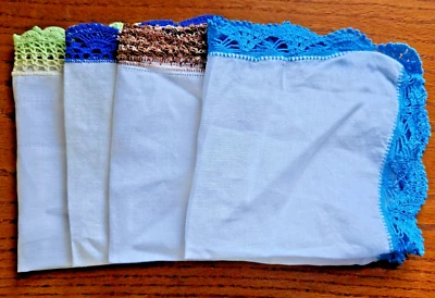 Lote de 4 pañuelos de algodón vintage con bordes de encaje tatuados de ganchillo Foto 1 de 4