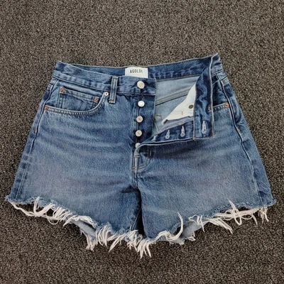 Agolde Jean Shorts Women 27 Blue Parker Long Button Fly Denim Jorts Raw Hem 4" - Image 1 of 4