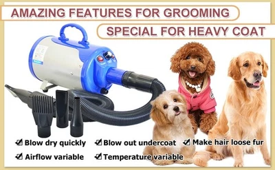 Groomer Partner Pet Hair Force secador soplador de aseo para perros con calentador (azul) Foto 1 de 4
