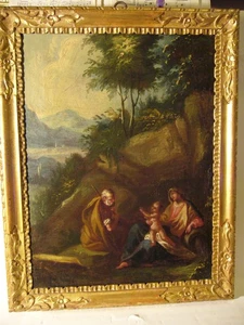 Italia alrededor de 1680 siglo XVII antiguo barroco: Sagrada Familia en fuga IT - Imagen 1 de 13