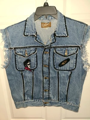 Women's Size 14 Street Worn Rock N Roll Themed Denim Vest Shake Rattle And Roll - Image 1 of 4