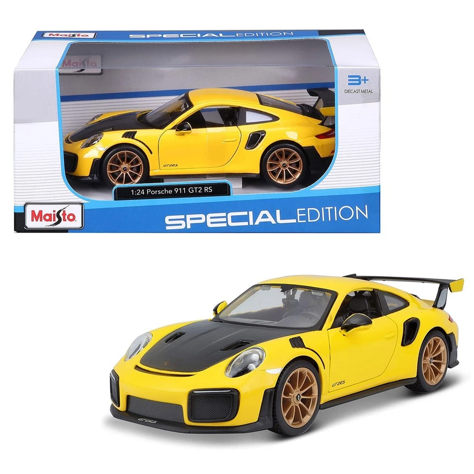 Maisto Porsche 911 Gt2 RS Yellow With Carbon Hood 1/24 Diecast Model Car 31523
