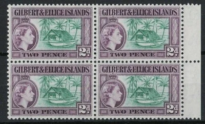 GILBERT & ELLICE IS QE II SG 66a 2d BLUISH GREEN & PURPLE BLOCK x4 MNH — 第 1/2 张图片