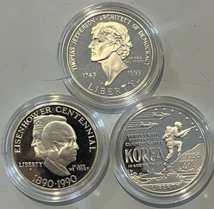Lot of Three Proof Commemorative Silver Dollars. - Picture 1 of 2