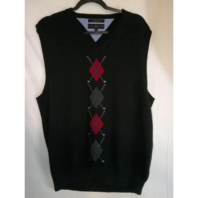 Chaleco de Golf Tommy Hilfiger De Colección Para Hombres Grande Negro Argyle Sin Mangas Suéter Foto 1 de 3