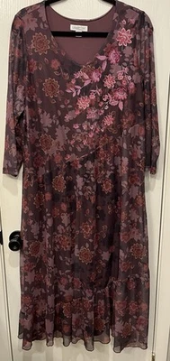 Coldwater Creek Enchanted Mesh Blackberry Maxi Dress Plum Floral Sz XL Petite - Image 1 of 4