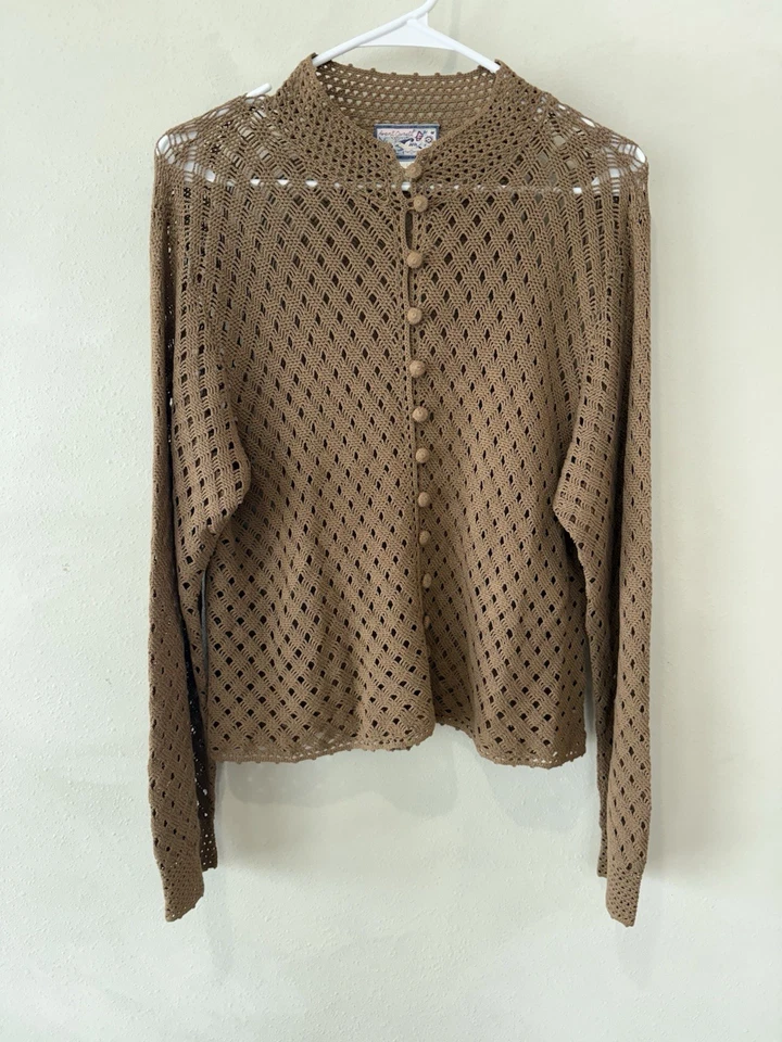 Cárdigan Suéter April Cornell Grande L De Colección Crochet Marrón Tostado Cottagecore Foto 1 de 4
