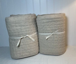 Pottery Barn Pick-Stitch Handarbeit Baumwolle Leinen gesteppte Kissenbezüge Flachs · König - Bild 1 von 4