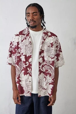 BDG Mens Short Sleeve Baroque Shirt Burgundy White Floral Oversized Baggy Small - Image 1 of 4
