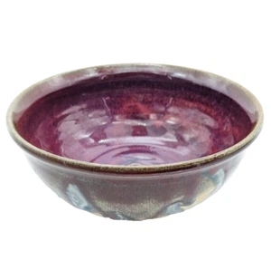 Hand Thrown Pottery Bowl Purple & Maroon 7. 5" dia x 3.5" deep Drip Glaze Signed - Picture 1 of 8