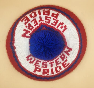 RARO De Colección Años 70 ORGULLO OCCIDENTAL Invierno Tejido Tam Gorro Gorra Sombrero Boina, Usado en Excelente Condición Foto 1 de 4