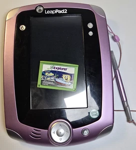 LeapFrog LeapPad2 Explorer Purple Tablet Stylus & SpongeBob Clam Prix Game Works - Picture 1 of 9