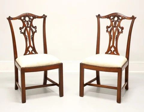HENREDON Carved Mahogany Chippendale Dining Side Chairs - Pair D Cover