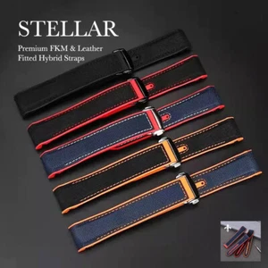 STELLAR Hybrid Leather & FKM Rubber Case-Fitted Watch Straps On Steel Deployment - Picture 1 of 23