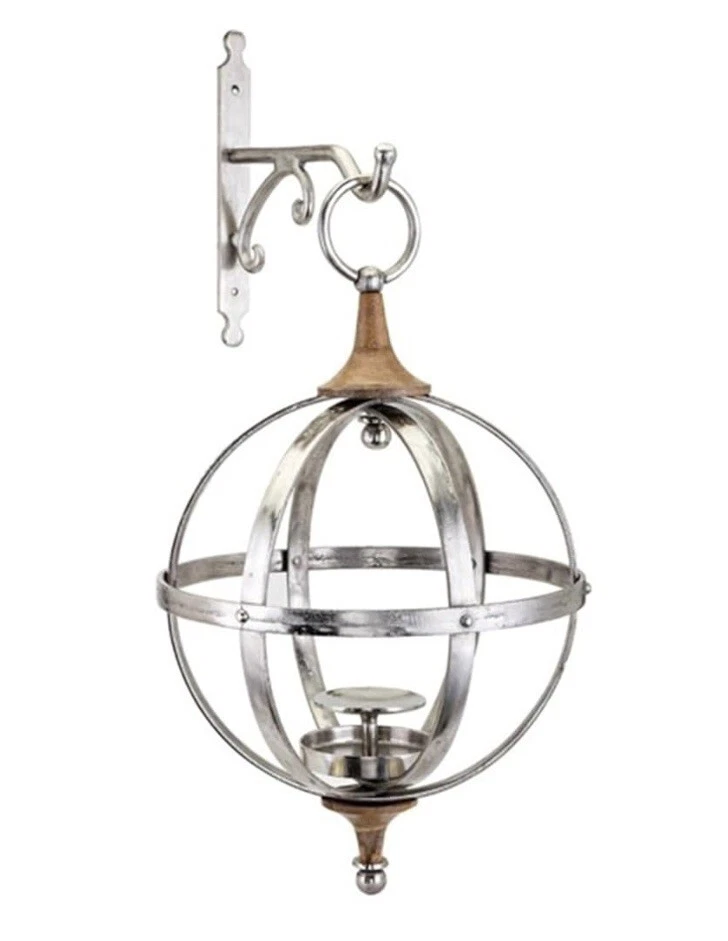 Candelabro Imax Tabia con diseño estilo jaula alrededor de un pilar plateado Foto 1 de 4