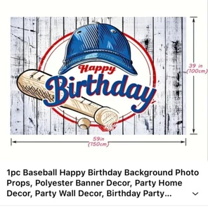 Baseball Happy Birthday Photo Background, Polyester Banner Decor Party - Picture 1 of 4