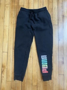 Girls Puma Sweatpants Black with Rainbow Logo Large Active Wear Bottoms Joggers - Picture 1 of 4