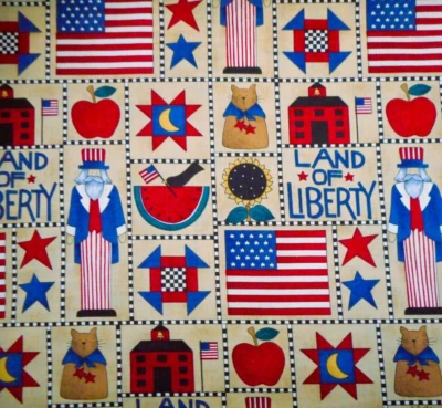 Patriotic Fabric By Yard Land of Liberty Flag+ Patch Tan Debbie Mumm Cotton Vg - Image 1 of 2