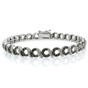 925 Silver Black Diamond Accent Circle and Bar Bracelet - Picture 1 of 3