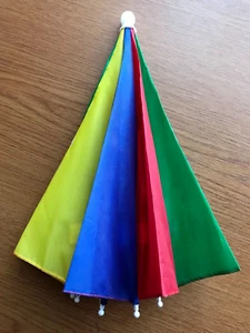 NOVELTY SINGLE PERSON HANDS FREE HAT/HEAD UMBRELLA, GREEN AND BLUE. - Picture 1 of 3