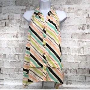 Anthropologie Maeve Tank Top Multi-Color Striped Button Down - Picture 1 of 4