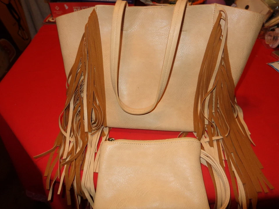 BOLSO HIPPY VINTAGE AÑOS 70 FLECOS + BOLSA CON CREMALLERA NUNCA USADO SUPER ESTADO # 597 Foto 1 de 4