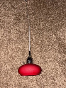 Small UFO Pendant Drop Light Red Glass Ceiling Lamp Vintage - Picture 1 of 6