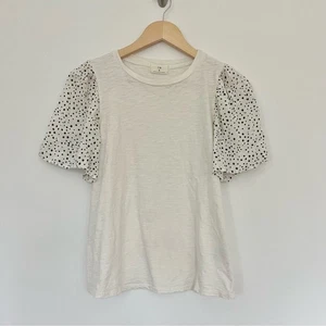 Anthropologie T.LA weiß Puffärmel gepunktet Top Bluse T-Shirt Medium - Bild 1 von 7