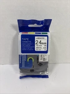 Label Tape Cassette QZE-251 24mm Laminated Black on White P-Touch Tape - Picture 1 of 2