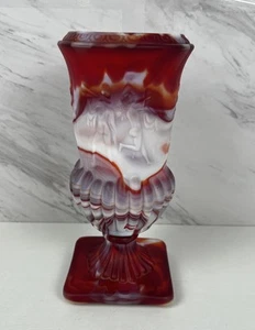 Vintage Red Imperial Glass End O' Day Swirl Slag Glass Pedestal Vase, Nymphs - Picture 1 of 12